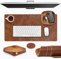 Elizo Real Leather Desk Mat Set (32x16) Large Desk Cover Desk Blotter Protector Computer Gaming Mouse Pad Table Laptop Office Desktop Accessories - Cognac Crunch by Elizo