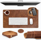 Elizo Real Leather Desk Mat Set (32x16) Large Desk Cover Desk Blotter Protector Computer Gaming Mouse Pad Table Laptop Office Desktop Accessories - Cognac Crunch by Elizo