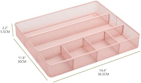 Annova Desk Top Organizer Tray for Office Organization - Metal Mesh - Storage Tray with Dividers for Pens, Desktop Accessories, Bathroom, Kitchen, Makeup and Office Supplies (Large, Light Pink) - Image 2