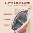 Retractable Pencil Case, Large Standing Pen Pouch, 3 Compartments (Flamingo Pink) - Image 3