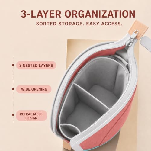Retractable Pencil Case, Large Standing Pen Pouch, 3 Compartments (Flamingo Pink) - Image 3