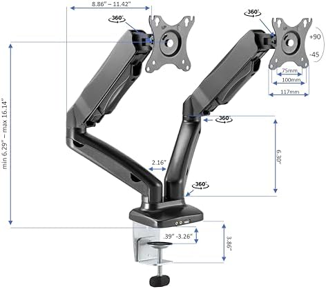 Rocelco 46" Electric Standing Desk Converter with AC Outlet USB Charger and Dual Monitor Arm Mount - Motorized Adjustable Sit Stand Riser - Tabletop Workstation Keyboard Tray - Black (R EDRB-46-MA2) - Image 5