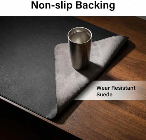 16" x 31" Waterproof Fabric Desk Pad, Suede Design-Slip Base, Stitched Edges No Curling, Fits Laptop Keyboard and Mouse, Smooth Office Mat Mouse Pad for Work, Black - Image 6