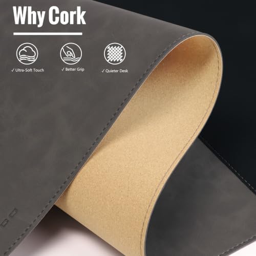 HAUTOCO Cork Desk Mat 48''x19.7'', Distressed PU Leather & Cloth Desk Pad - Image 3