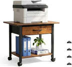 22" x 15" Under Desk Rolling Printer Stand, 2-Tier Industrial Mobile Printer Table with Strong Fabric Drawer,Storage Shelf, Steel Frame and Lockable Wheels, Printer Cart for Home Office (Rustic Brown) by HUACZ