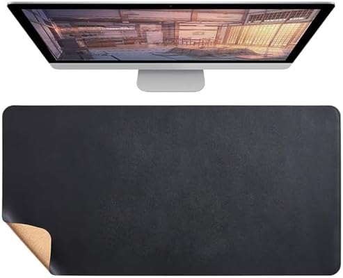 Dual-Sided Leather & Cork Desk Mat, Large Waterproof Stain-Resistant Mouse Pad, Multi-Use Desk Pad for Computer & Office Home(Black,140x60cm) by Unknown