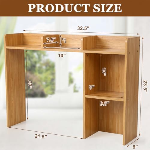 Briwooody Dorm Desk Bookshelf Desk Hutch Organizer with 5 Shelves and 3 Tier Desktop Hutch Storage Organizer for College Dorm Home Office Supply, 32.5 x 23.5 x 8 Inch(Bamboo and Wood) - Image 3