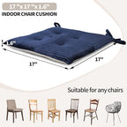 Office Stacking Chair Cushions 4 Pack, Corduroy High Density Foam Kitchen Seat Cushions with Ties, Square 17" x 17" Indoor Non-Slip Dining Chair Pads, Navy Blue，4pcs - Image 4
