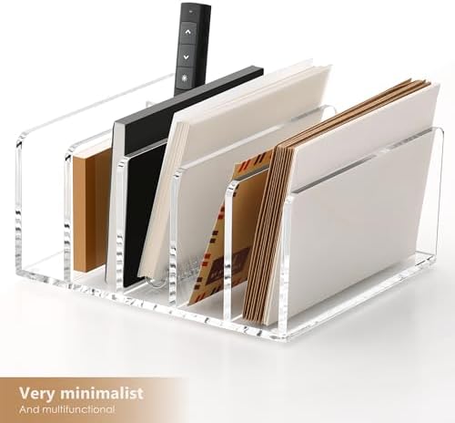 Acrylic Mail Sorter Desk Organizer with Pen Holder, 5 Compartments Clear - Image 7