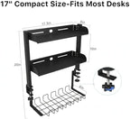 Clamp On Desk Shelf, 17'' 2-Tier Desktop Organizer Shelf with Under-Desk Hidden Storage Basket, Heavy-Duty Desk Shelves for Top of Desk, Space-Saving Desk Storage for Home Office Gaming Setup (Black) - Image 3