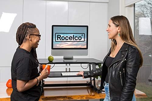 Rocelco 32" Height Adjustable Standing Desk Converter - Slide Out Retractable Keyboard Tray - Sit Stand Up Double Monitor Riser - Dual Piston Lift Assist Tabletop Computer Workstation - Black (R ADRB) - Image 2
