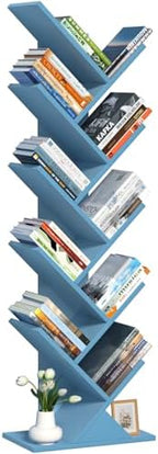 10 Tier Tree Book Shelf, Floor Standing Wood Bookshelf for Narrow Space by SHEEPAM