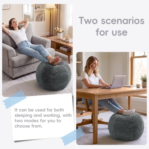 Hobestluk Stuffed Pouf Ottoman Footrest,Round Footstool,Handle,Small,Grey - Image 3