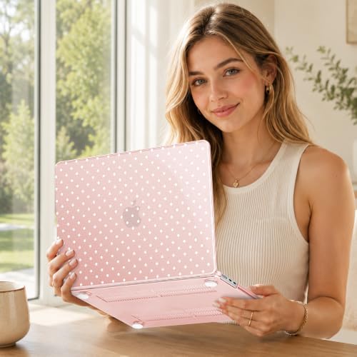 Case for 2026/2025/2024/2023 MacBook Air 15-inch Laptop Release M5 A3448 /M4 A3241 /M3 A3114 /M2 A2941, Stylish Protective Hard Shell Cover for MacBook Air 15.3 inch, Pink Polka Dots - Image 3
