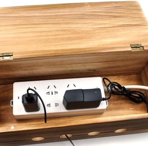 Large Wood Cable Management Box, Vintage Walnut Cord Organizer 14" - Image 4