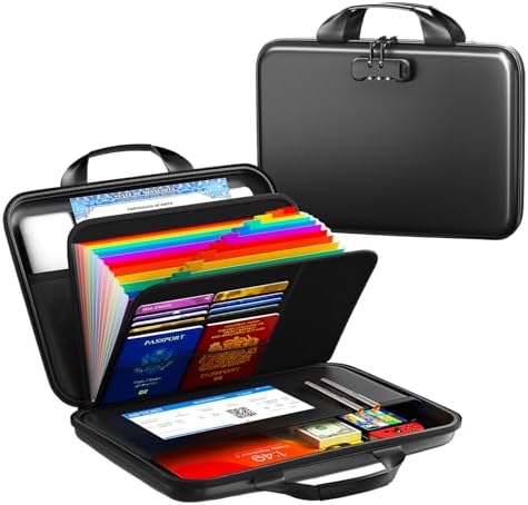 Fireproof Document Organizer with Lock, Semi-Rigid EVA Shell File Box with 13-Pocket Accordion Folder, Water-Resistant Storage for Important Documents, Passports & Certificates by Unknown