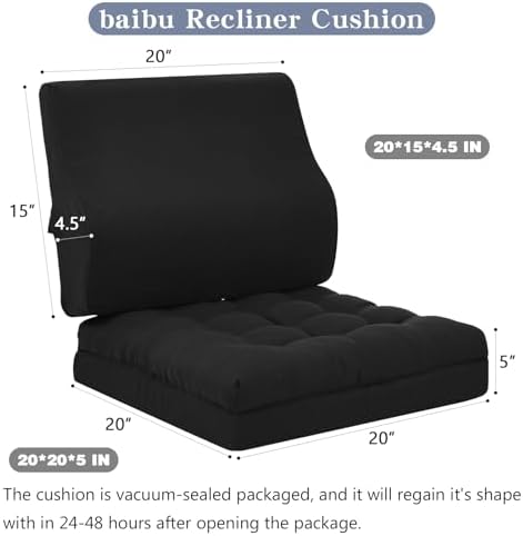 baibu Memory Foam Recliner Cushion with Lumbar Pillow, 20 x 20 x 5 in,Black - Image 3