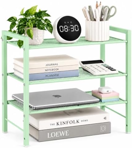 Adjustable Desktop Bookshelf, Metal Desk Shelf Organizer, Sage Green by HOME