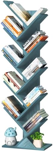 10 Tier Tree Book Shelf, Floor Standing Wood Bookshelf for Narrow Space by SHEEPAM