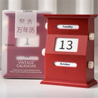 Rotatable Perpetual Desktop Calendar, Permanent Calendar, Office Desk Decor, Business Table Accessory, Rotating Design (Red) - Image 3