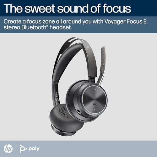 Poly Voyager Focus 2 UC Bluetooth Headphones with Mic & Charging Stand - ANC - Connect to PC or Mobile via Bluetooth - Microsoft Teams Certified - Includes BT700 USB-C to USB-A Adapter, Travel Case - Image 5