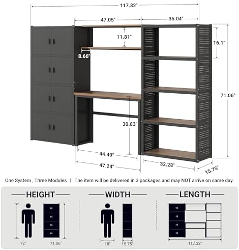 FLEXIMOUNTS 117" L Modular Garage Storage Cabinet with Workbench, Black - Image 2