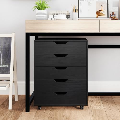 GIANTEX 5-Drawer Storage Cabinet, Mobile Lateral File Cabinet with Drawers, Wheels, Rolling Chest of Drawers, 19.5" x 16" x 25.5" for Office Under Desk Living Room, Study - Image 5