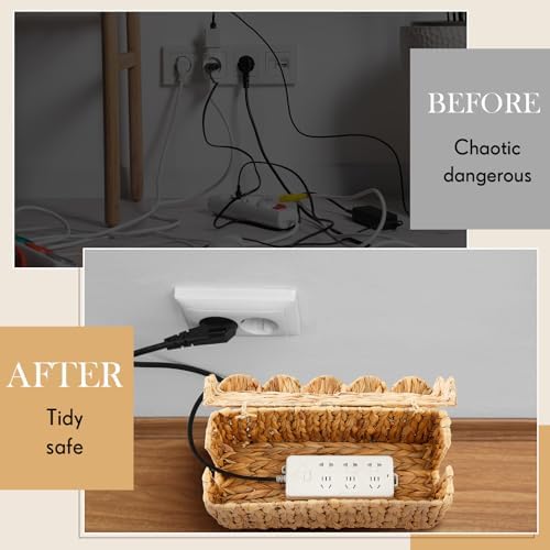 Patelai 2 Pack Scalloped Cable Management Box Water Hyacinth, Natural Color - Image 4