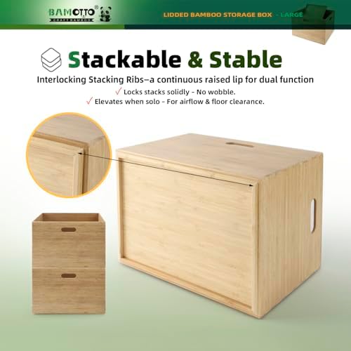 BAMOTTO CRAFTBAMBOO Large Lidded Bamboo Storage Bin 14.6”x10.2”x9.6” - Image 3