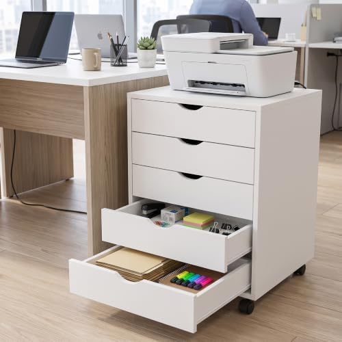 5 Drawer Storage Cabinet with Drawers, Rolling Printer Stand for Office - Image 2