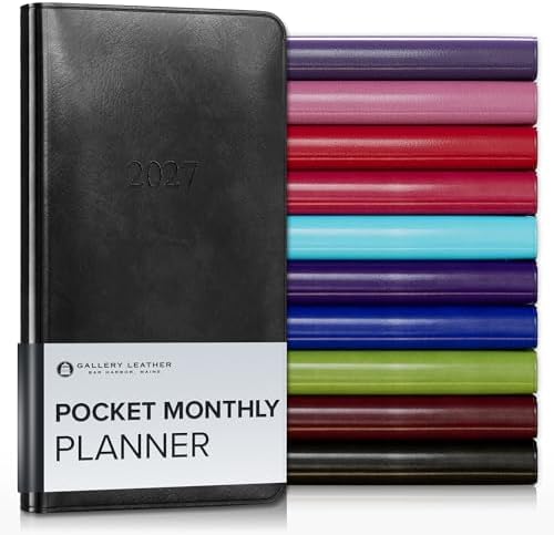 Gallery Leather Pocket Monthly Planner 2026-2027 Acadia Black by GalleryLeather
