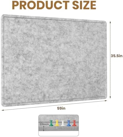 Large Bulletin Board 60" x 36" Felt Cork Board,Decor Pin Board, Silver Gray - Image 3