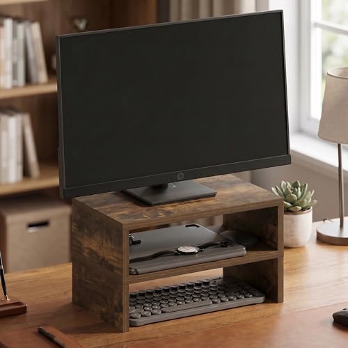 Set of 2 Stackable Separable Laptop Stand for Desk, Desk Organizers and Accessories, Dual Monitor Riser, for Office Desk Accessories, Office Supplier, Monitor Stand Riser, Amber Pine by Mikkagu