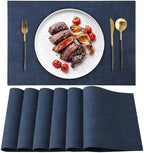 Leather Heat Resistant Placemats Set of 6 Waterproof Wipeable Washable PU Table Mats,Easy to Clean Anti-Slip (6, Navy Blue) by LANDVIEW