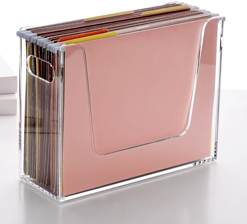 Acrylic Hanging File Organizer, Letter Size Clear File Folder Holder with Handle, Portable Storage Organizer Box for Desk Home Office (No Assembly Required) - Image 7