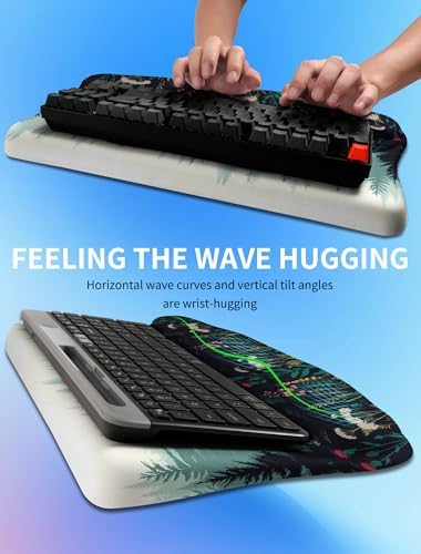 Ergonomic Wave Wrist Rest with Keyboard Stand, Cushioned Palm Rest, Comfortable Integrated Memory Foam for Natural Typing and Relieve Wrist Pain, Flower Sea Forest - Image 3