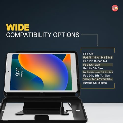 CTA Digital Desktop Anti-Theft Stand – Kiosk Stand with Stylus, Tether, and Aluminum Enclosure for iPad 11th Gen A16 11” - 10th Gen 10.9” - Air 4th & 5th Gen - 11” Pro & More - Black (PAD-DASB109) - Image 6