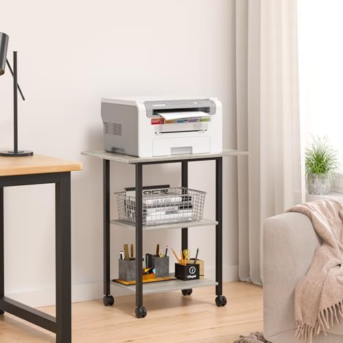 Lerliuo 3-Tier Printer Stand, Industrial Mobile Printer Table with Storage Shelf and Steel Frame, Rolling Printer Cart Holder with Lockable Wheels for Home, Office (Oak) - Image 6