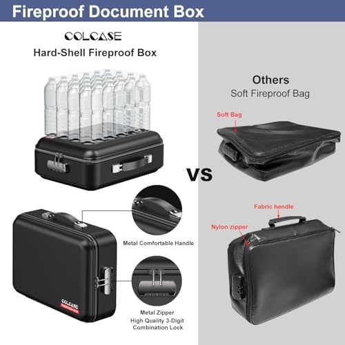 COLCASE Fireproof Document Box with Lock, Hard Fireproof Document Organizer - Image 3