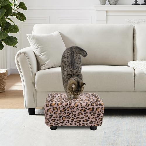 CAROLMADE Small Foot Stool Ottoman Footstool with Legs Under Desk Footrest for Living Room Bedroom and Office, Faux Fur Pink - Image 6