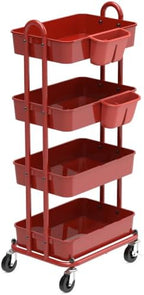 Simple Houseware 4-Tier Rolling Utility Cart with Hanging Bucket, Red by SimpleHouseware