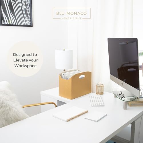 BLU MONACO | Gold Magazine Holder | Woven PVC Leather Organizer with MDF Frame | Floor or Table Storage for Home Office Bathroom | Large Capacity Vertical File Basket - Image 3