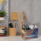 PU Leather Multi-Compartment Pen Holder Desktop Organizer Pencil Cup Storage Caddy for Office Home Supplies Winter Sunset Woods - Image 6