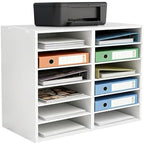 12 Slot Mail Sorter Organizer, Wood Literature Organizer Student Mailbox for Classroom, Desktop File Paper Storage Rack for Office Home School - 19.3" L×12”W×16“H (White, 12-Compartment-B) by Unknown
