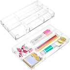 Briwooody 2 Pcs Clear Acrylic Desk Drawer Organizer 11 x 6 x 1.38 Inch Drawer Organizer Trays with 6 Compartments Desk Accessories for Office Makeup Silverware Bathroom by Briwooody