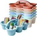 6 Pack Classroom Caddy Organizer with Handle Morandi Plastic Table Caddy 6 Compartments Storage Cup Holder for School Supplies Art Crafts Crayons Pencils Stackable Desk Daddy for Office by JEChrochen