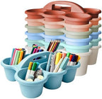 6 Pack Classroom Caddy Organizer with Handle Morandi Plastic Table Caddy 6 Compartments Storage Cup Holder for School Supplies Art Crafts Crayons Pencils Stackable Desk Daddy for Office by JEChrochen