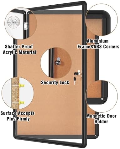 Mifuro 36"x24" Enclosed Bulletin Board, Lockable Weather-Resistant Aluminum Cork Noticeboard for School & Office, Black Frame w/Cork - Image 3