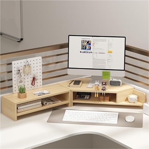 2-Tier Extended Triangle Monitor Stand Riser with Cup Holder & Pegboard Laptop Riser,Wood Desktop Corner Shelf,Computer Laptop Desk Organizer Computer Stand,Space Saving Office Desk Storage Rack by Unknown