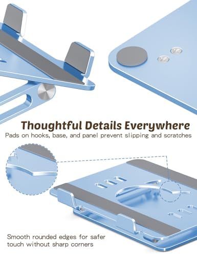Aoviho Laptop Stand for Desk, Adjustable Foldable Aluminum Laptop Riser for 10–17.3 Inch Laptops – Sturdy Ergonomic Computer Holder, Supports Up to 22 lb, Cooling Vent, Sky Blue - Image 5